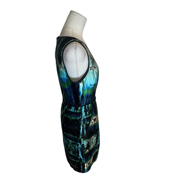Laundry By Shelli Segal Silk Mini Dress Green Blue Watercolor Sz 2 Sheath Party - Picture 2 of 9